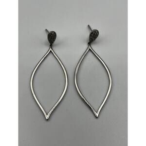 Pave Open Marquise Sterling Silver Dangle Drop Earrings